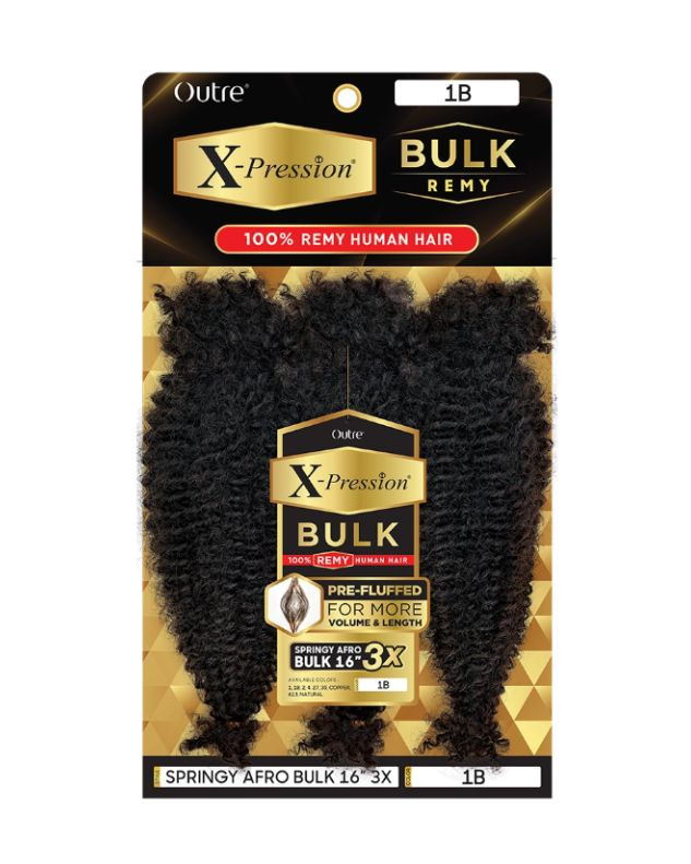 Outre Remy Human Hair Braids X-Pression Pre-Fluffed 3X Springy Afro Bulk 16"