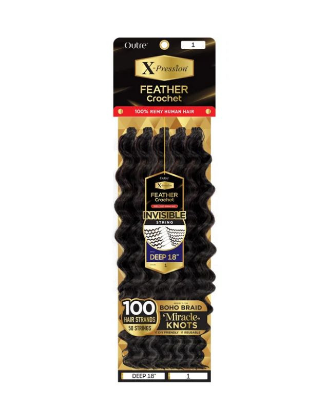 Outre X-Pression 100% Remy Human Hair Feather Crochet Braid - DEEP 18"