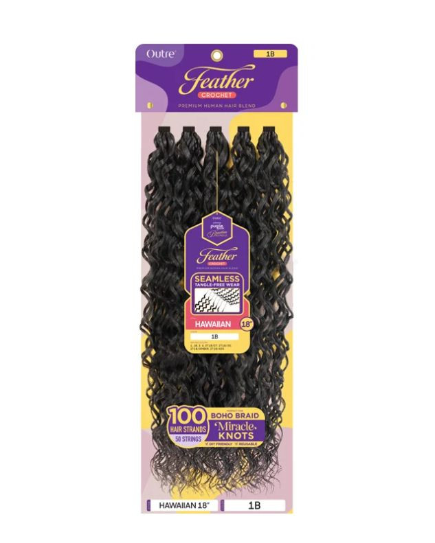 Outre Premium Purple Pack Brazilian Bundle Feather Crochet Braids - HAWAIIAN 18" - Human Hair Blend