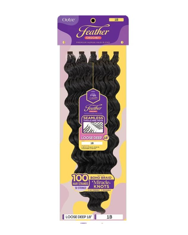 Outre Purple Pack Brazilian Human Hair Blend - Feather Crochet Loose Deep 18"