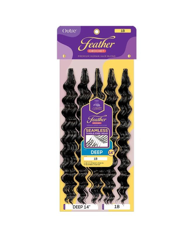 Outre Premium Purple Pack Brazilian Bundle Feather Crochet Braids - DEEP 14" - Human Hair Blend