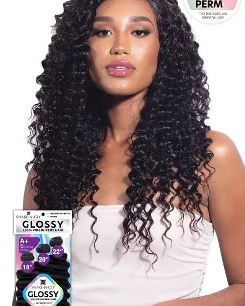 Shake-N-Go Virgin Remy Hair Weave Glossy 3 Bundles Deep Wave