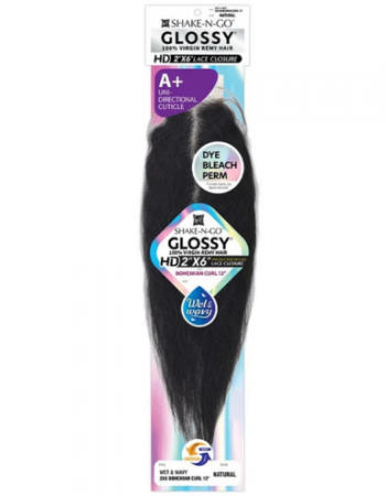 Shake-N-Go Virgin Hair HD Lace Closure Glossy 2x6 Wet n Wavy Bohemian 12"