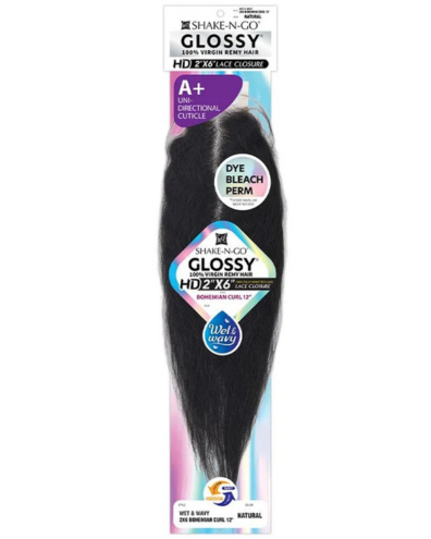 Shake-N-Go Virgin Hair HD Lace Closure Glossy 2x6 Wet n Wavy Bohemian 12"