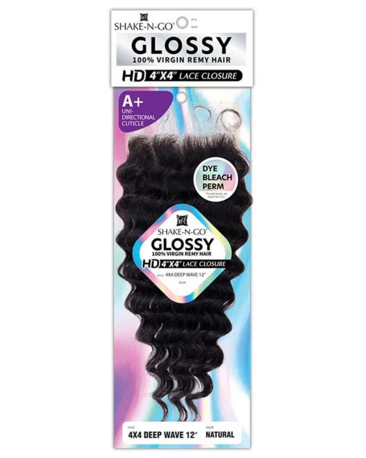Shake-N-Go Virgin Remy Hair HD Lace Closure Glossy 4x4 Deep Wave