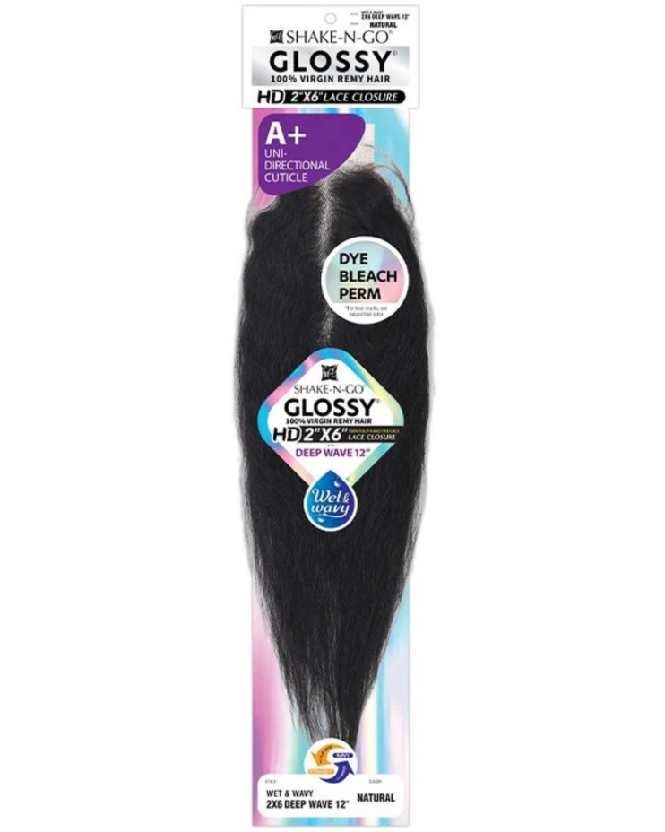 Shake-N-Go Virgin Hair HD Lace Closure Glossy 2X6 Wet n Wavy Deep 12"