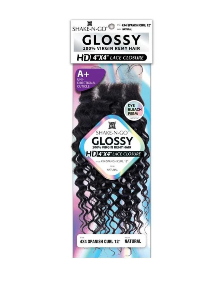 Shake-N-Go Virgin Remy Hair HD Lace Closure Glossy 4x4 Spanish Curl